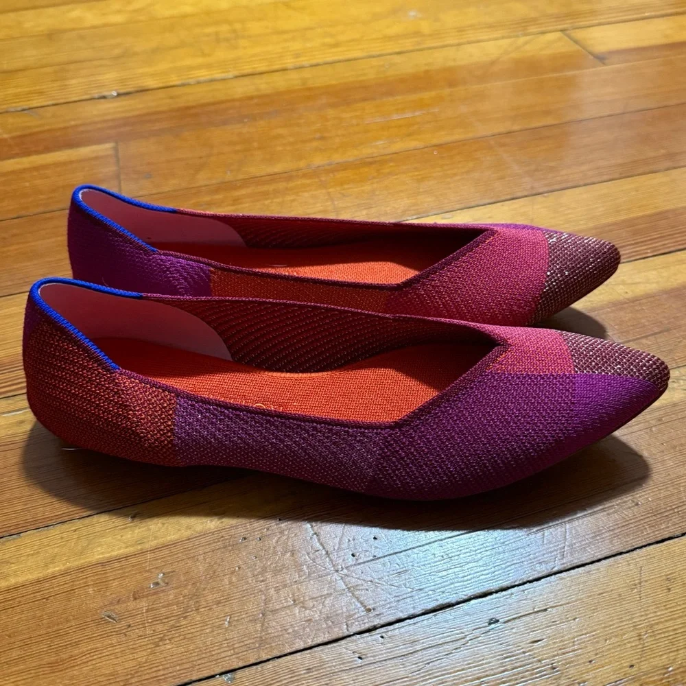 Rothy's The Point Retired Ballet Flats In Metallic Pomegranate Plaid Size 11